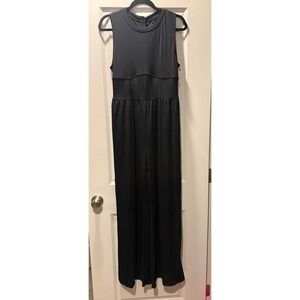 Cider Black Ribbed Sleeveless Wide Leg Jumpsuit CD20221129213383JP NEW